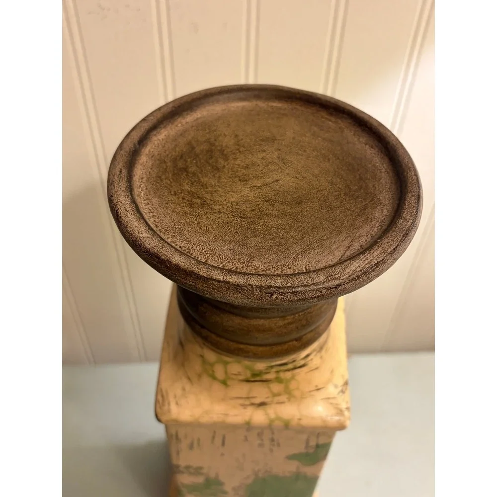 Vintage Style Floral Ceramic Pillar‎ Candle Holder Crackle Glaze Farmhouse 13.5